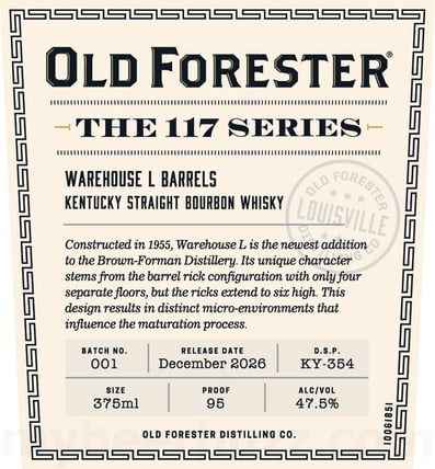 Old Forester The 117 Series Warehouse L Barrels Kentucky Straight Bourbon Whiskey 375ml Bottles