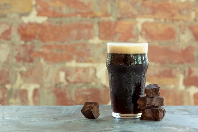 Dark beer and chocolate pairing with stout and chocolate cubes