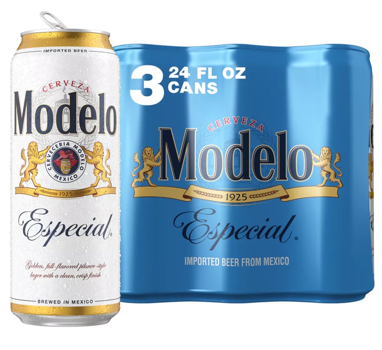 Modelo Especial beer pack and can.