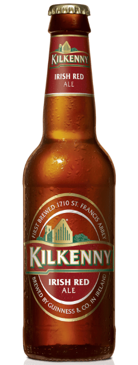 Bottle of Kilkenny Irish Red Ale with the Kilkenny label on the front
